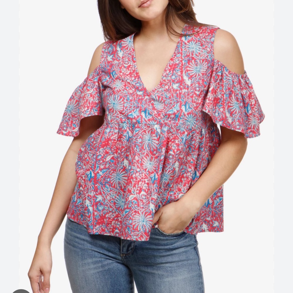 LUCKY BRAND Cold Shoulder Blouse Top Pink Small Excellent Condition